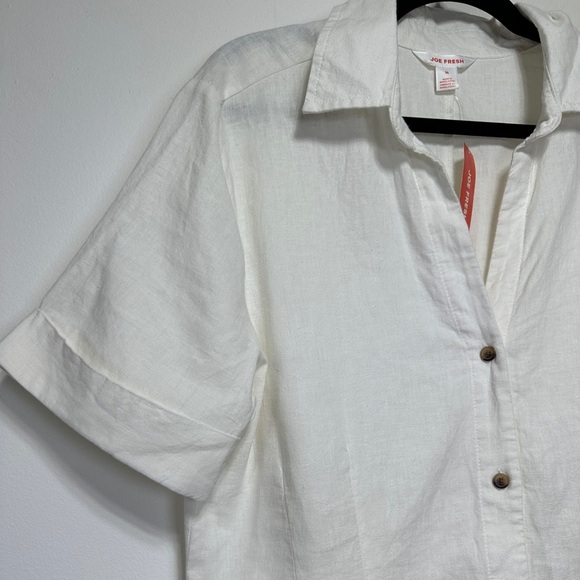 Joe Fresh White Linen Blend Button Front Shirt Dress with Pockets Size 14 NWT - Picture 3 of 6